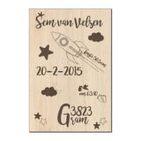 Geboorte poster raket met naam 1 Geboortebord jongen