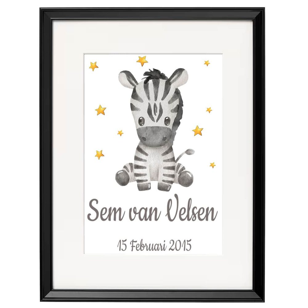 Gepersonaliseerde Geboorte Poster Zebra 4