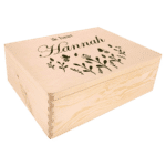 Houten bloem herinneringskist met naam groot 1 Houten bloem herinneringskist met naam groot