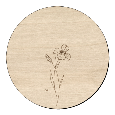 Houten bloem cirkel iris klein met naam