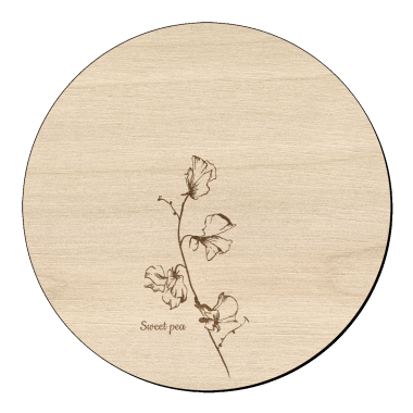 Houten bloem cirkel met welriekende lathyrus klein en naam