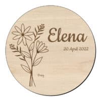 Houten bloem cirkel met madeliefje en naam