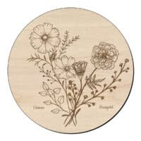 Houten Bloem Cirkel met Cosmea en Goudsbloem 1 Houten bloem cirkel met cosmea en goudsbloem